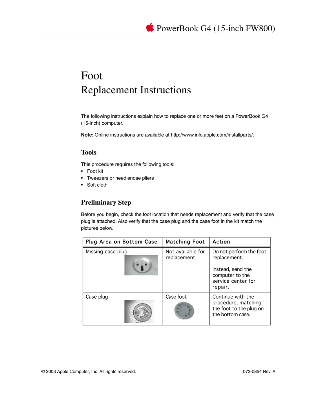 Apple Foot manual Tools, Preliminary Step 