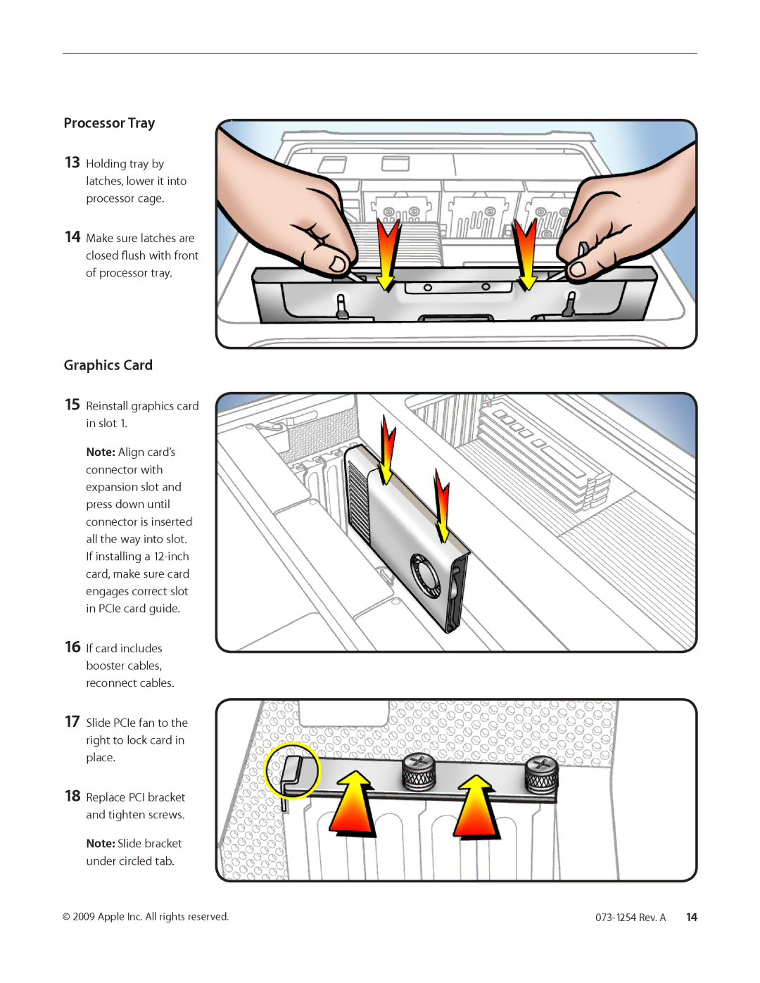 Apple Front and Rear warranty Reinstall graphics card in slot, Slide PCIe fan to the right to lock card in place 