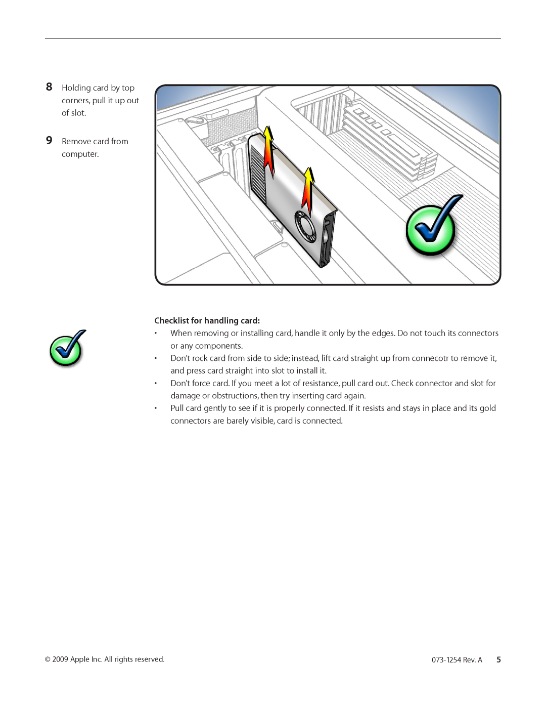 Apple Processor Cage Fans, Front and Rear warranty Checklist for handling card 