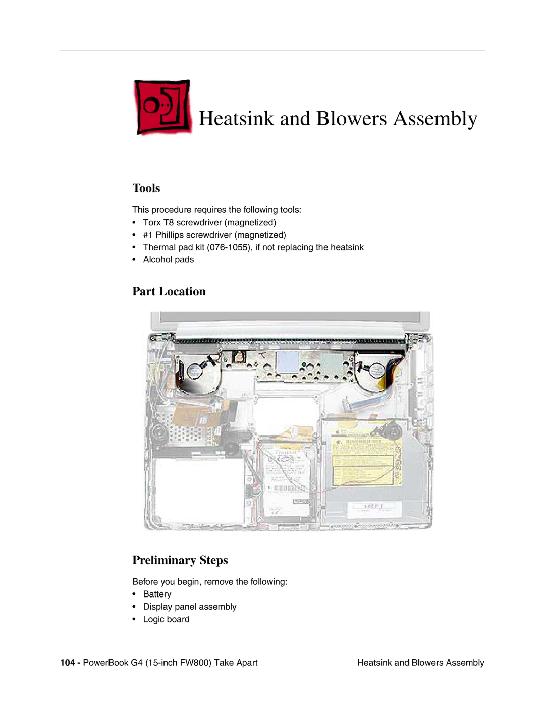 Apple FW800 manual Heatsink and Blowers Assembly, Tools 