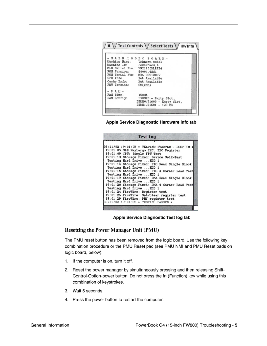 Apple FW800 manual Resetting the Power Manager Unit PMU 