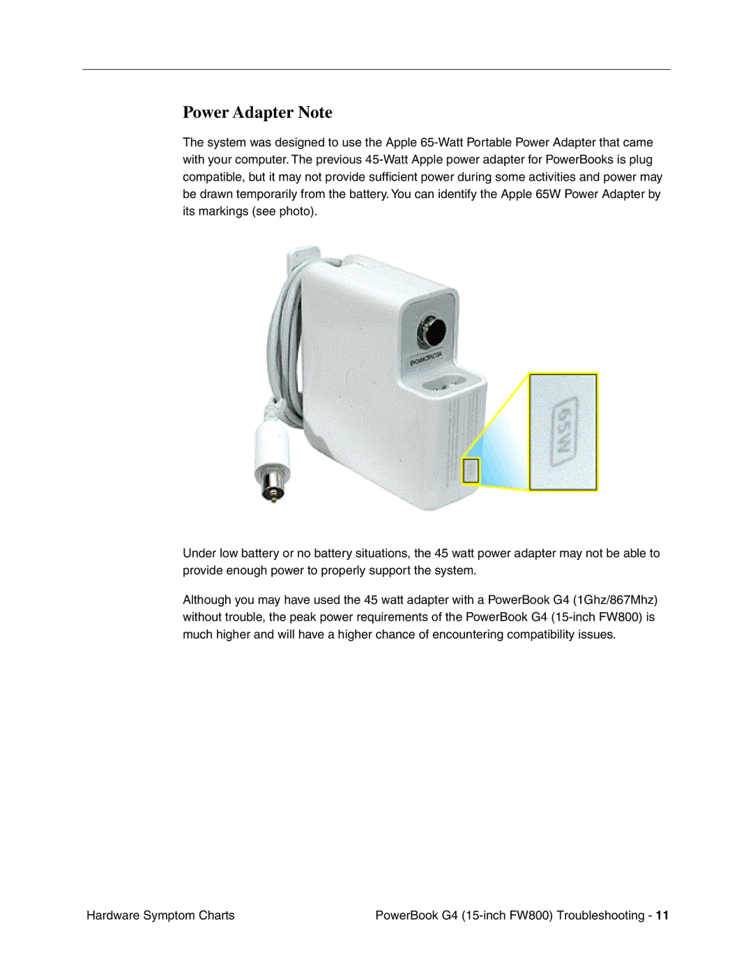 Apple FW800 manual Power Adapter Note 