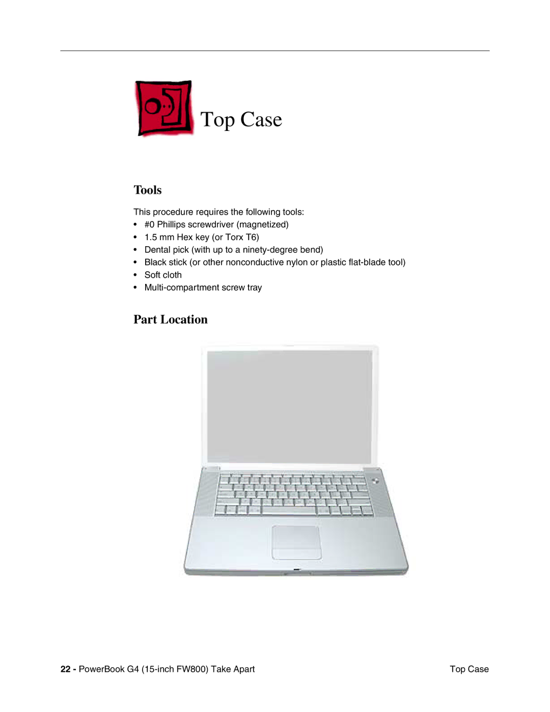 Apple FW800 manual Top Case, Part Location 