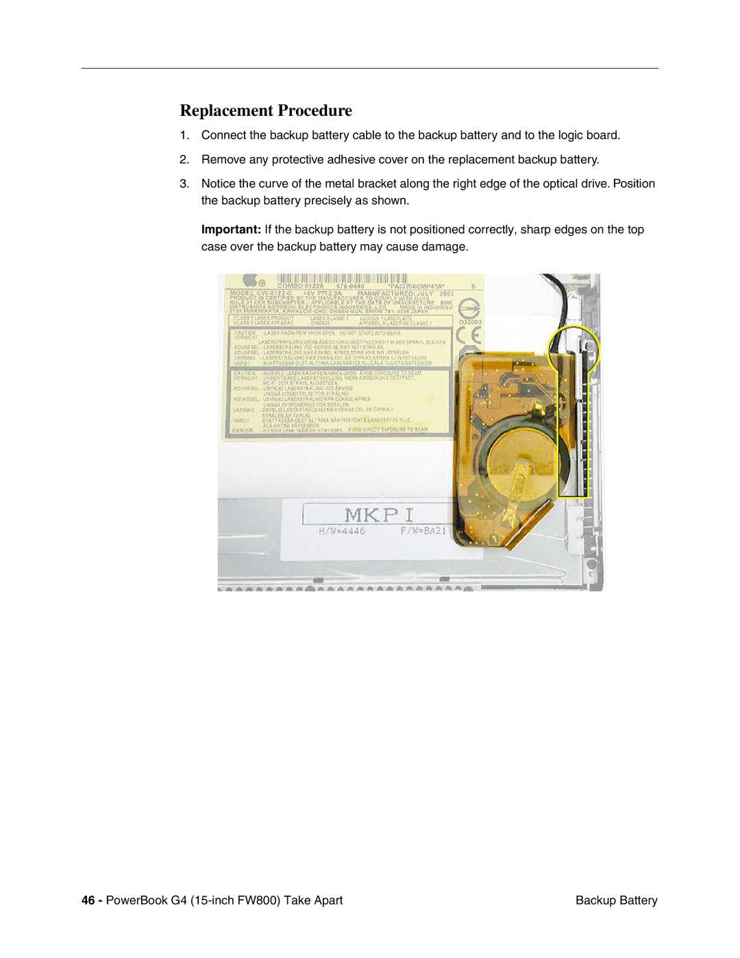 Apple FW800 manual Replacement Procedure 