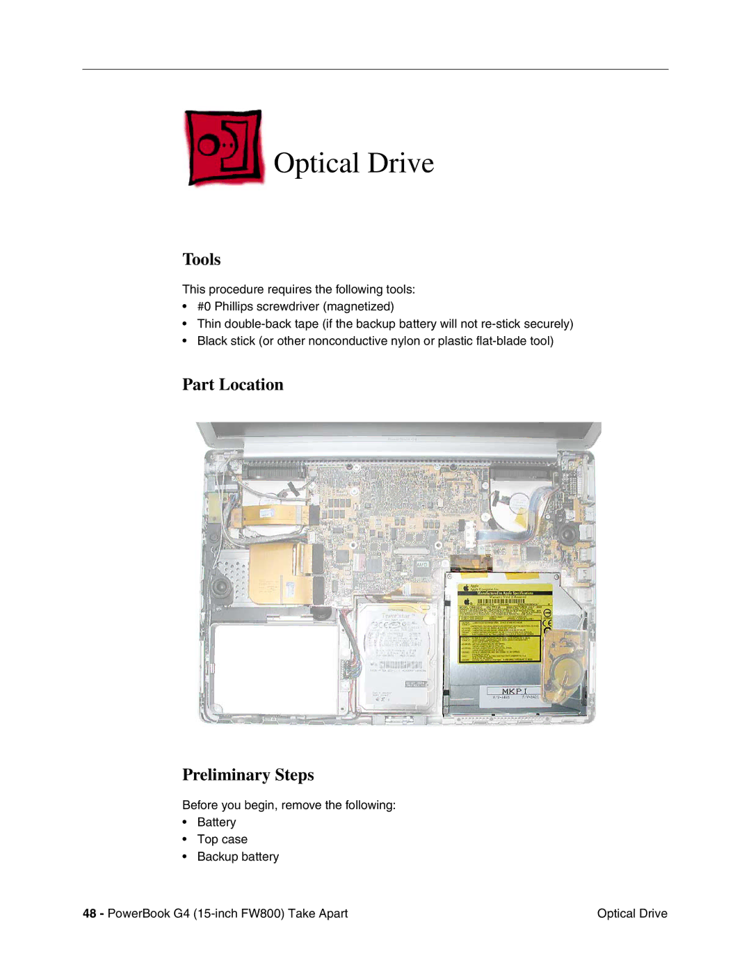 Apple FW800 manual Optical Drive, Tools 