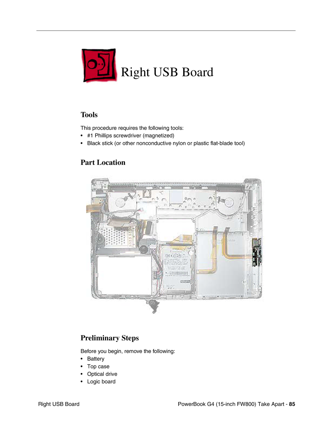 Apple FW800 manual Right USB Board 