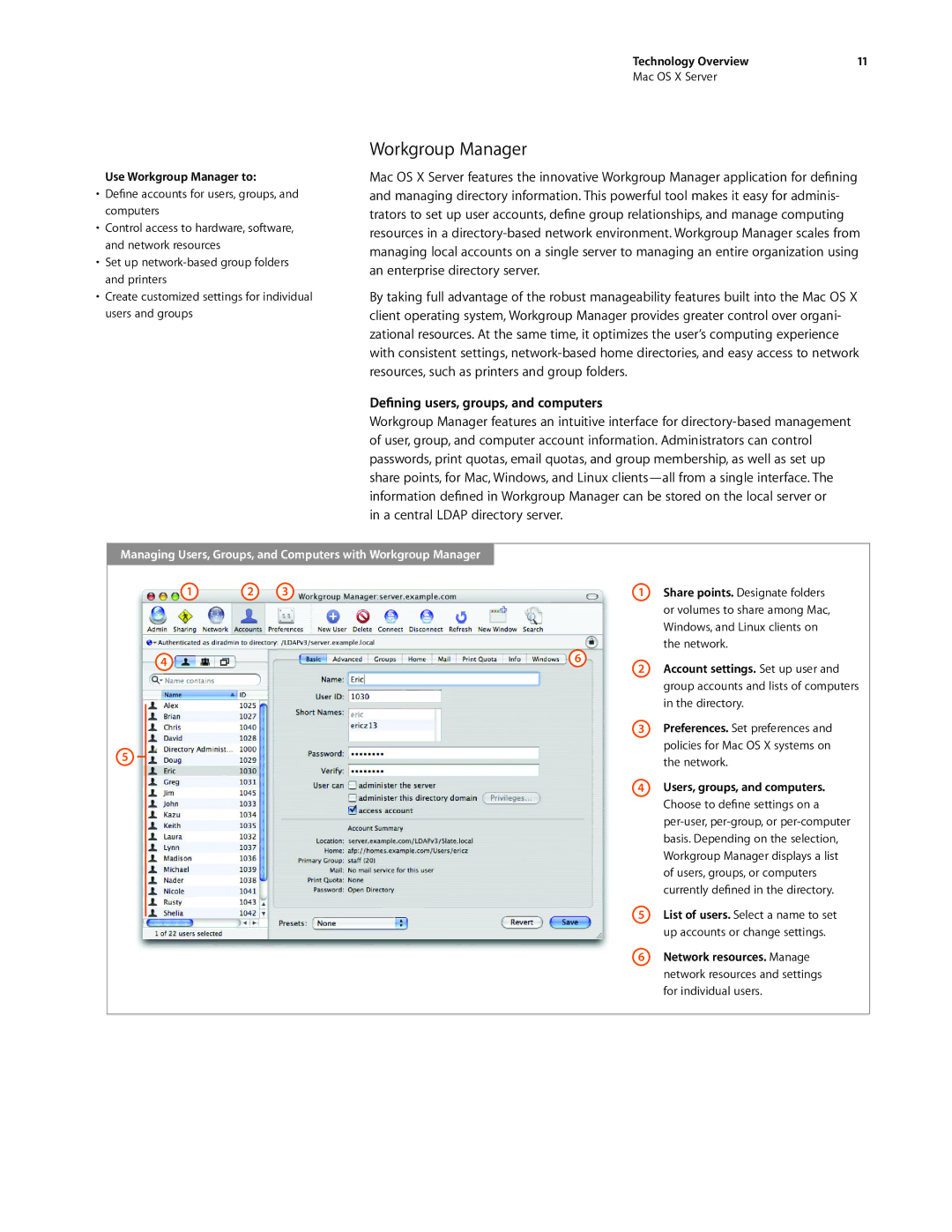 Apple G0442 manual Dening users, groups, and computers, Use Workgroup Manager to 