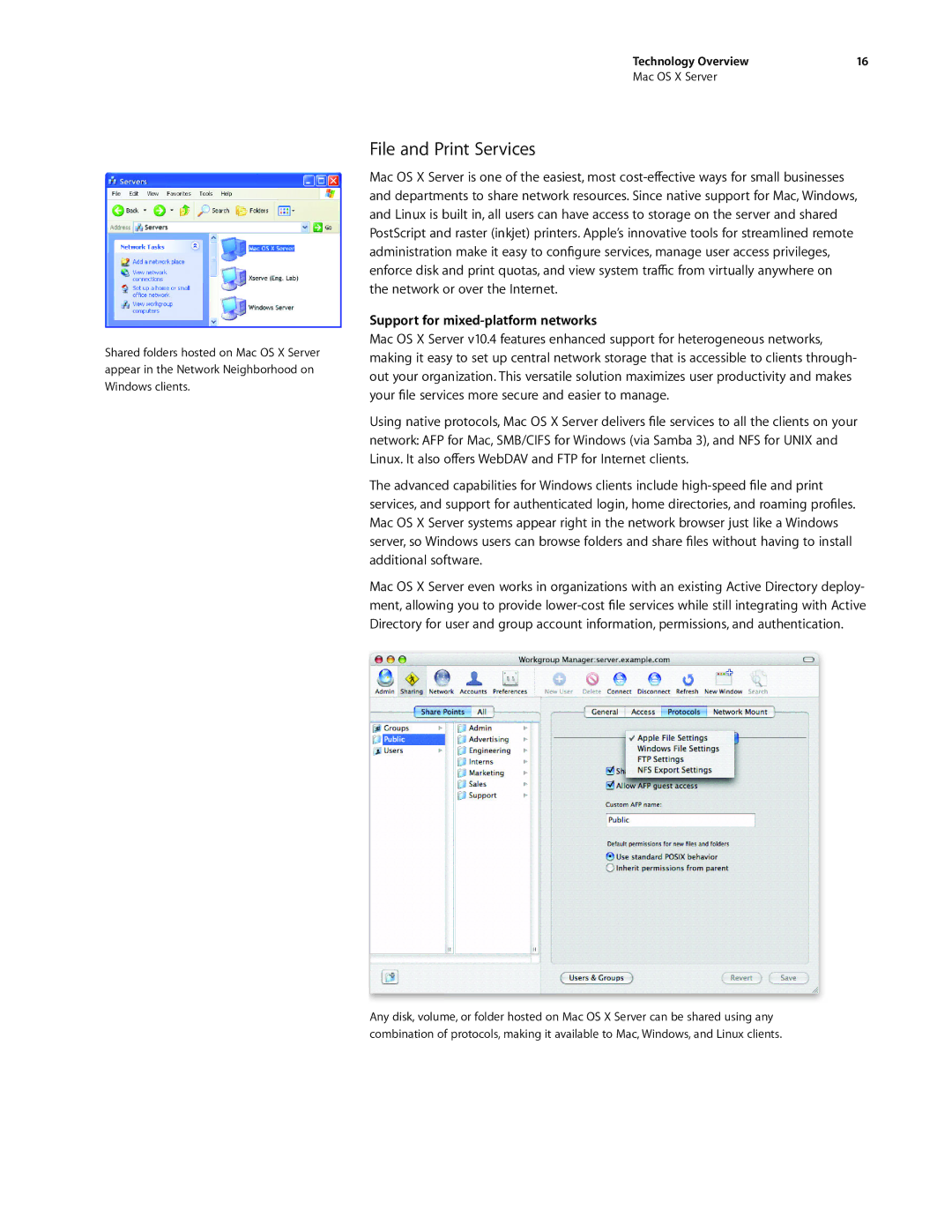 Apple G0442 manual File and Print Services, Support for mixed-platform networks 