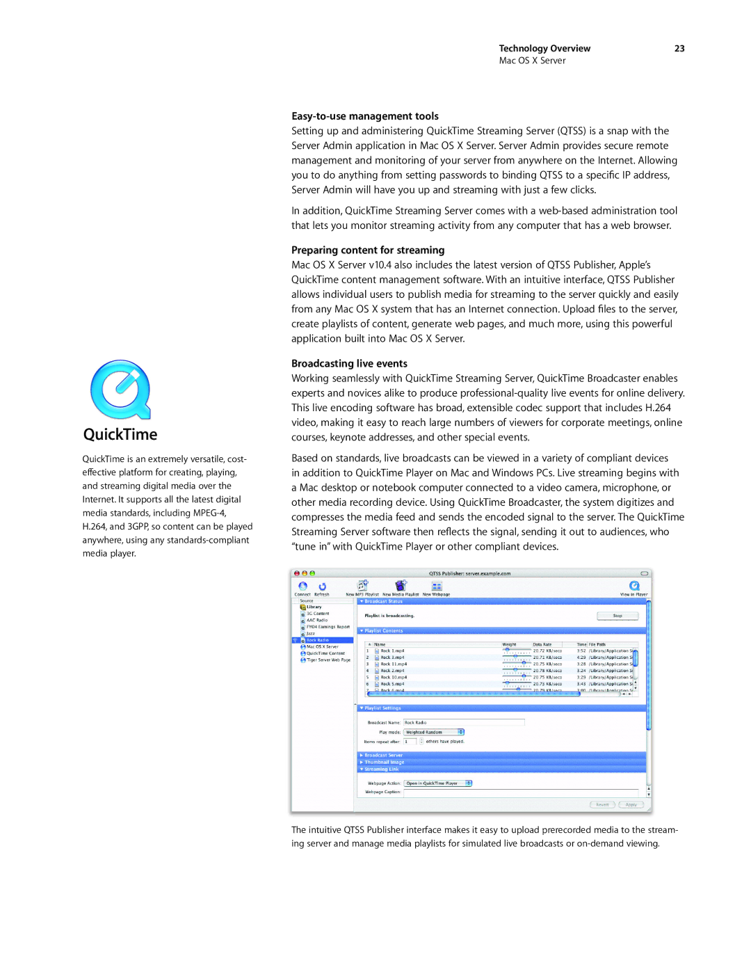 Apple G0442 manual Easy-to-use management tools, Preparing content for streaming, Broadcasting live events 