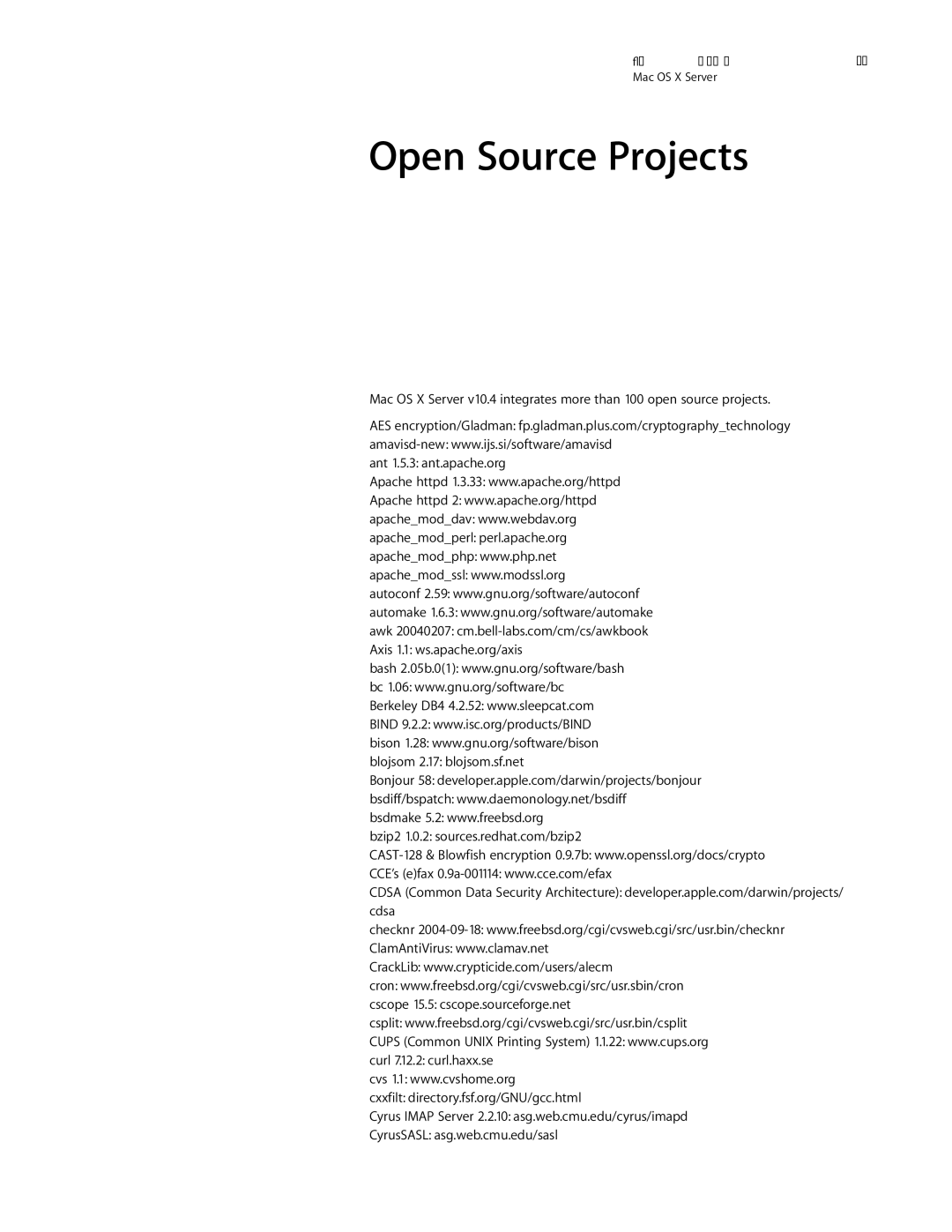 Apple G0442 manual Open Source Projects 