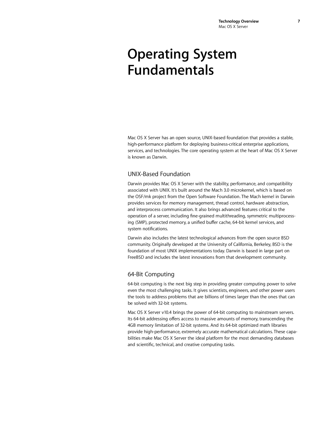 Apple G0442 manual Operating System Fundamentals, UNIX-Based Foundation, Bit Computing 