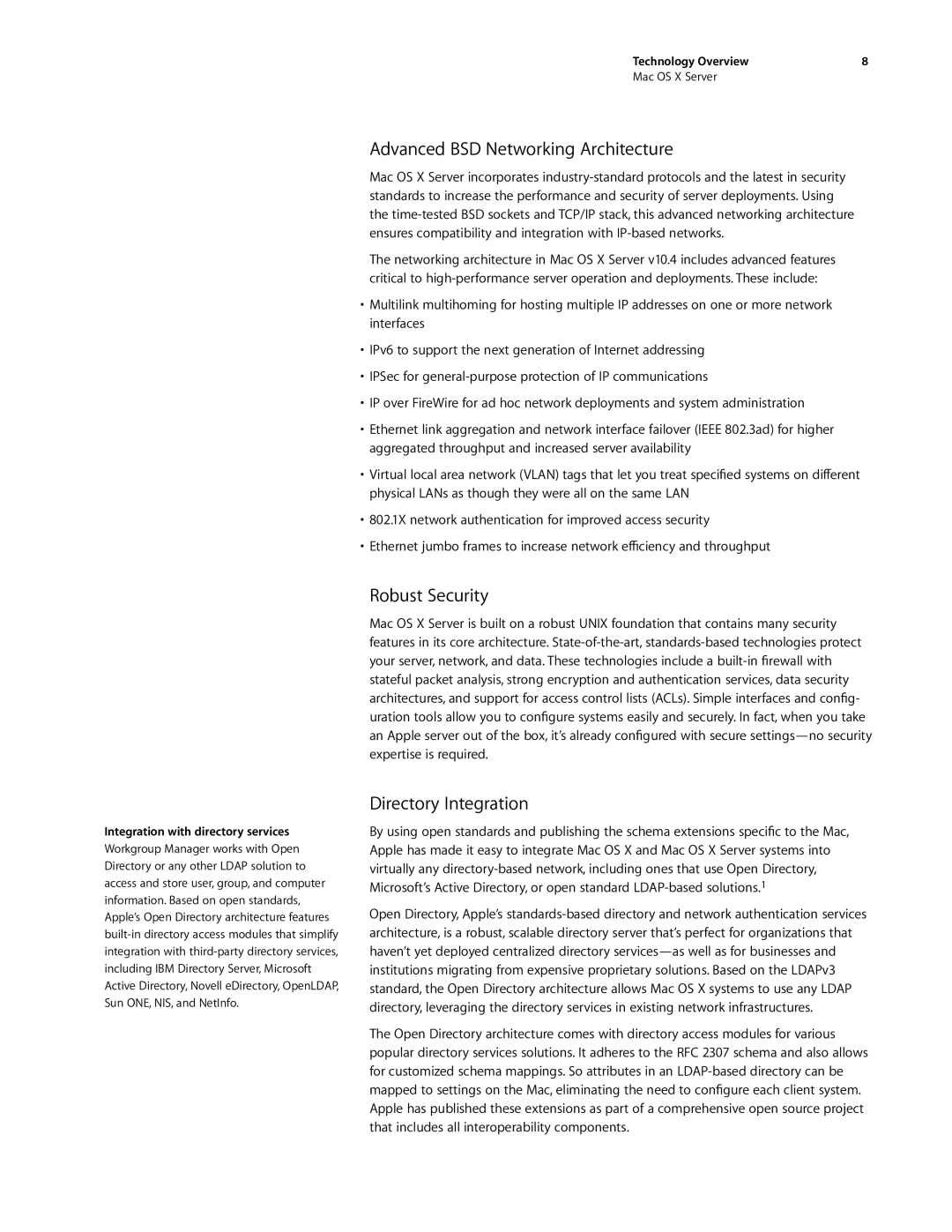 Apple G0442 manual Advanced BSD Networking Architecture, Robust Security, Directory Integration 