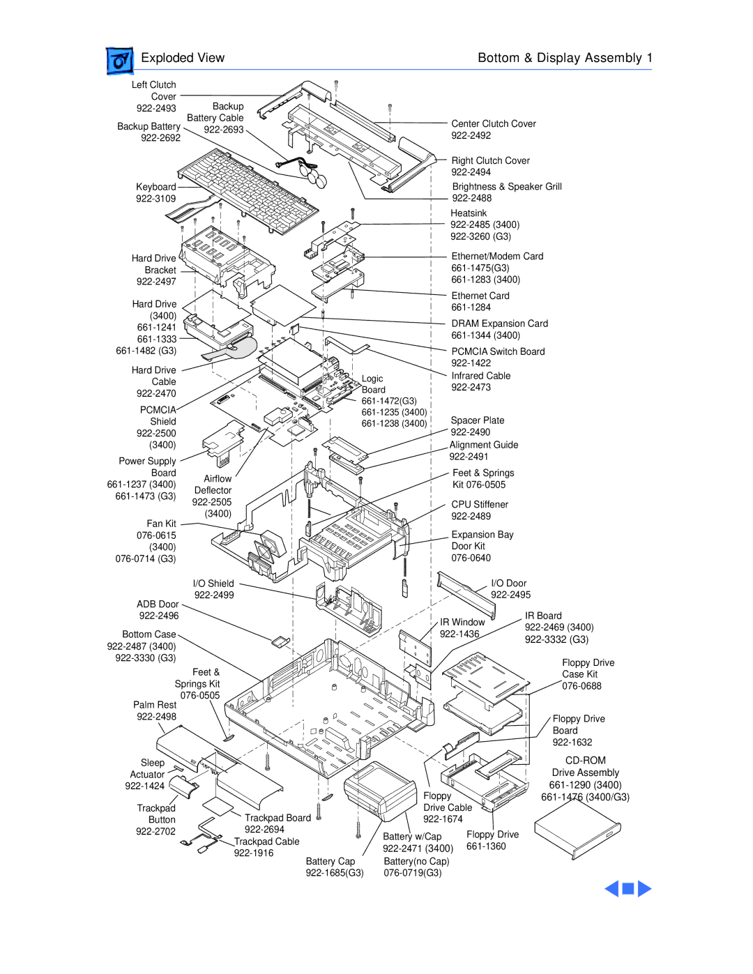 Apple 3400c/180, G3, 3400C/200 manual Exploded View Bottom & Display Assembly 