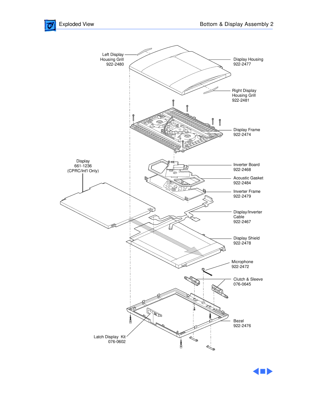 Apple G3, 3400C/200, 3400c/180 manual Exploded View Bottom & Display Assembly 