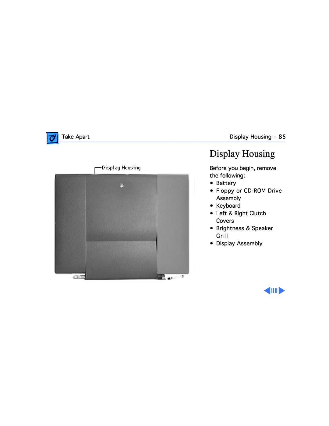 Apple G3, 3400C/200 manual Take ApartDisplay Housing, Brightness & Speaker Grill Display Assembly 