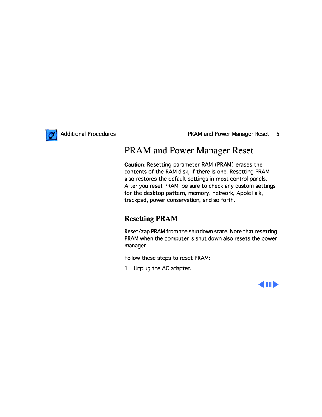 Apple G3, 3400C/200 manual PRAM and Power Manager Reset, Resetting PRAM 