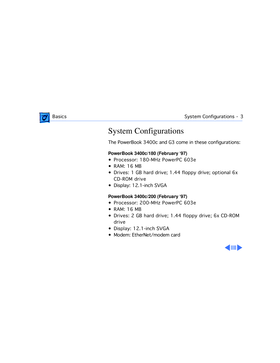 Apple 3400C/200, G3 manual System Configurations, PowerBook 3400c/180 February ‘97 