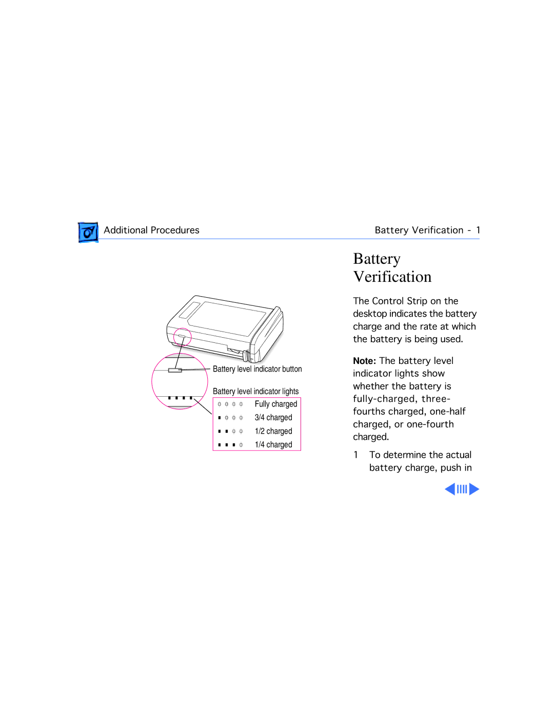 Apple G3, 3400C/200 manual Battery Verification 