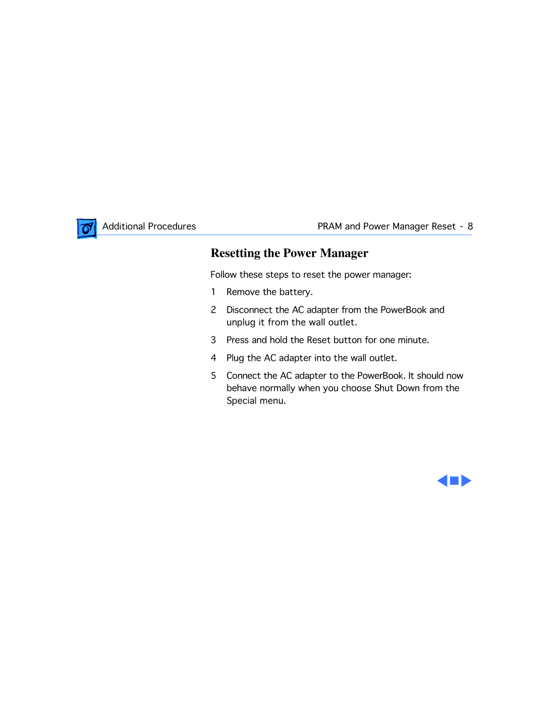 Apple 3400C/200, G3 manual Resetting the Power Manager 
