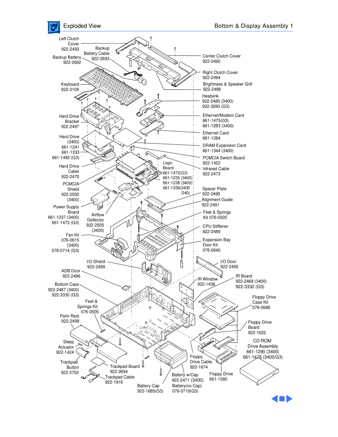 Apple 3400C/200, G3 manual Exploded View Bottom & Display Assembly 