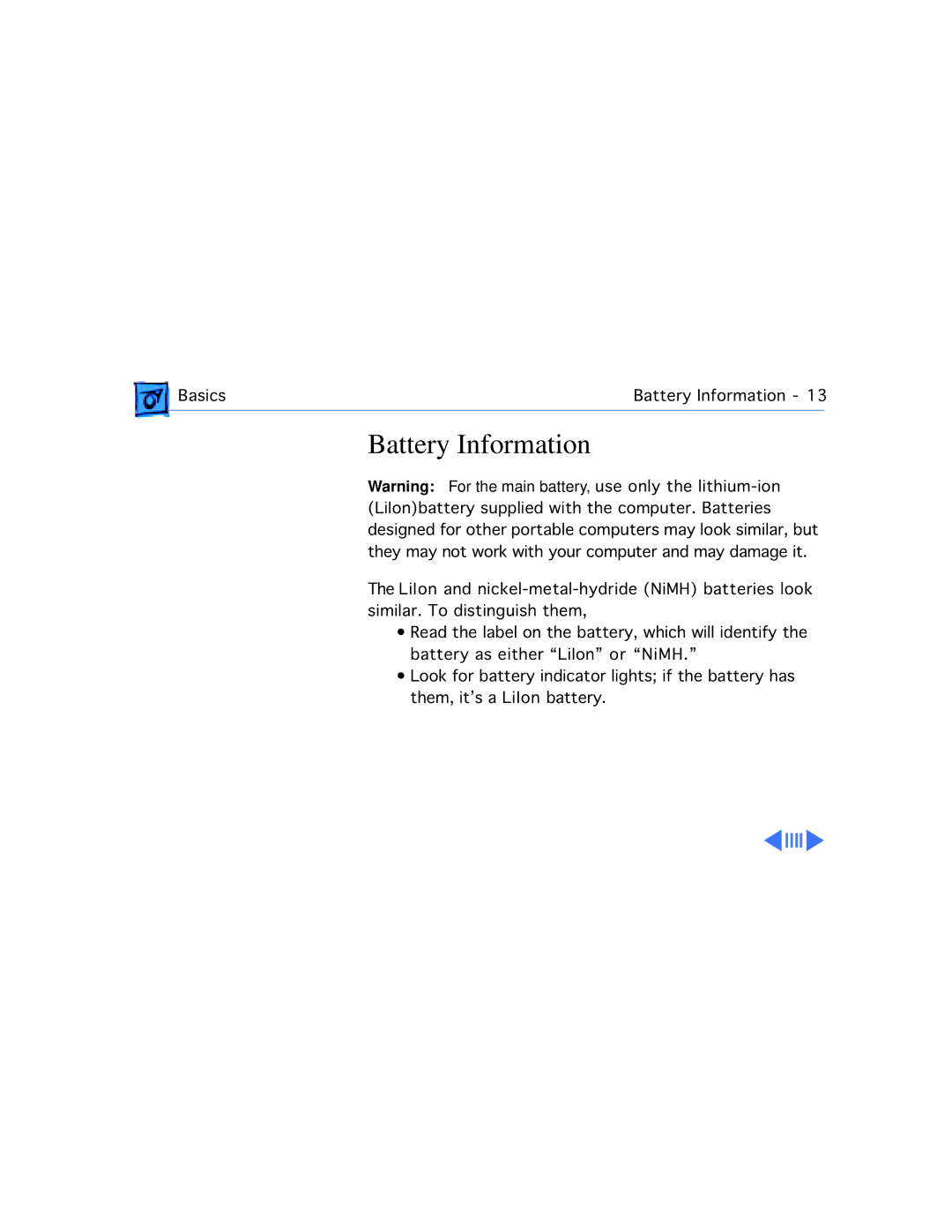 Apple 3400C/200, G3 manual Battery Information 