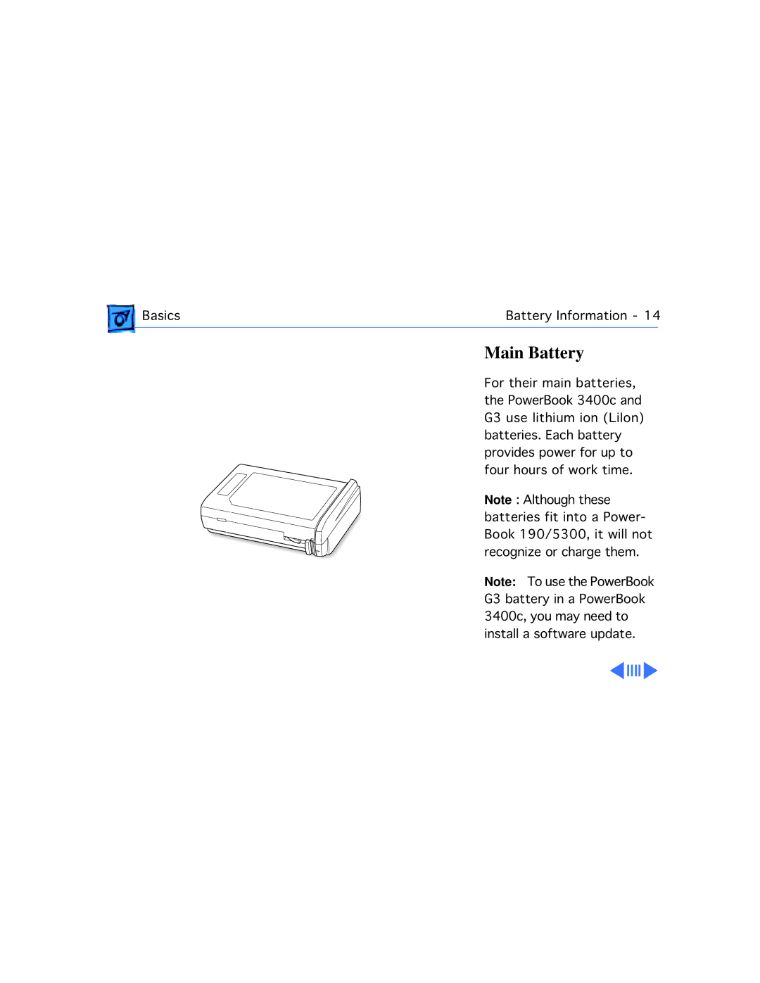 Apple G3, 3400C/200 manual Main Battery 