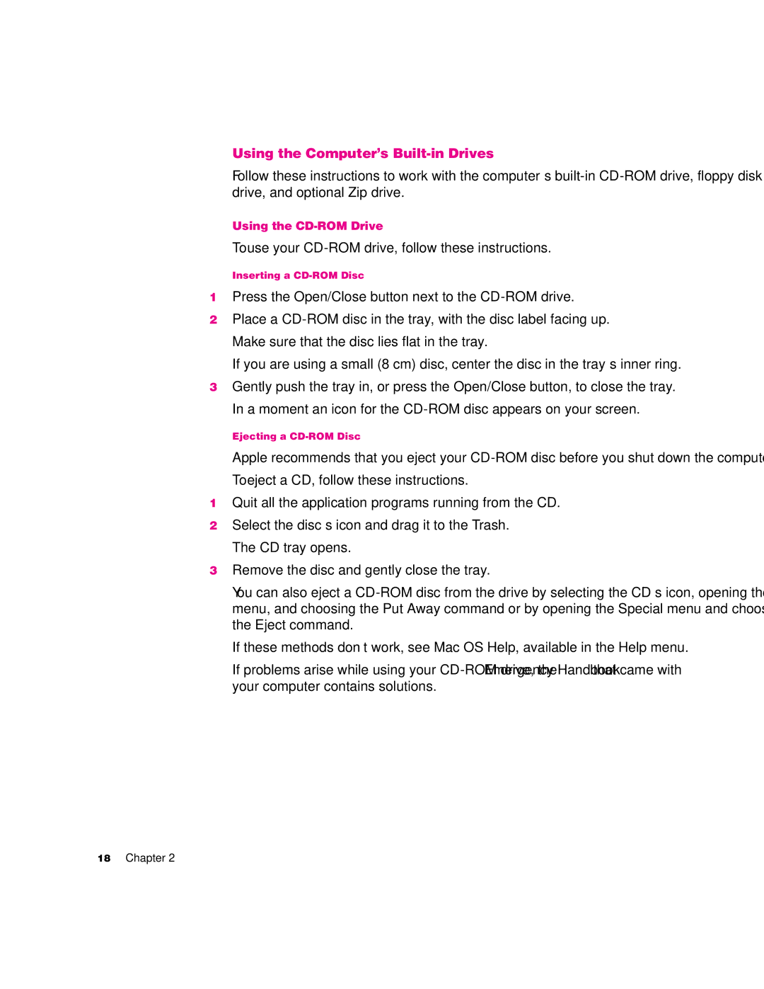 Apple G3 Minitower manual Using the Computer’s Built-in Drives, To use your CD-ROM drive, follow these instructions 