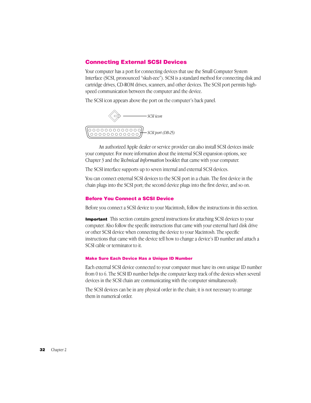 Apple G3 Minitower manual Connecting External Scsi Devices, Before You Connect a Scsi Device, Scsi icon Scsi port DB-25 