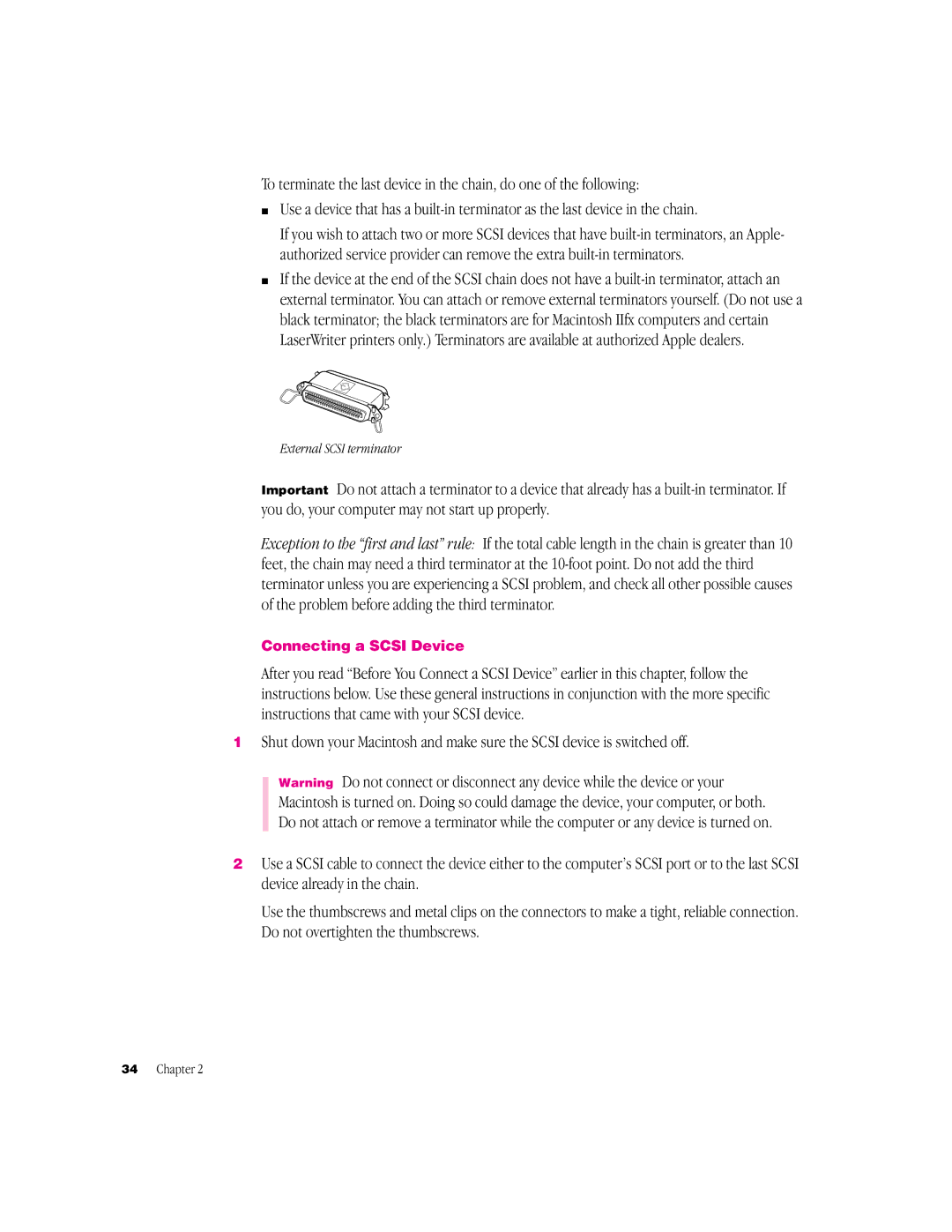 Apple G3 Minitower manual Connecting a Scsi Device, External Scsi terminator 