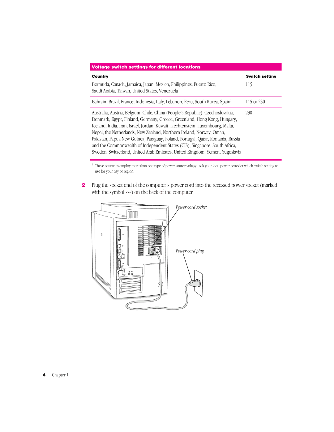 Apple G3 Minitower manual 230, Power cord socket Power cord plug 