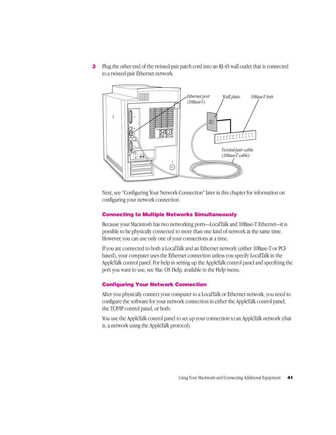 Apple G3 Minitower manual Connecting to Multiple Networks Simultaneously, Configuring Your Network Connection, 10Base-T 