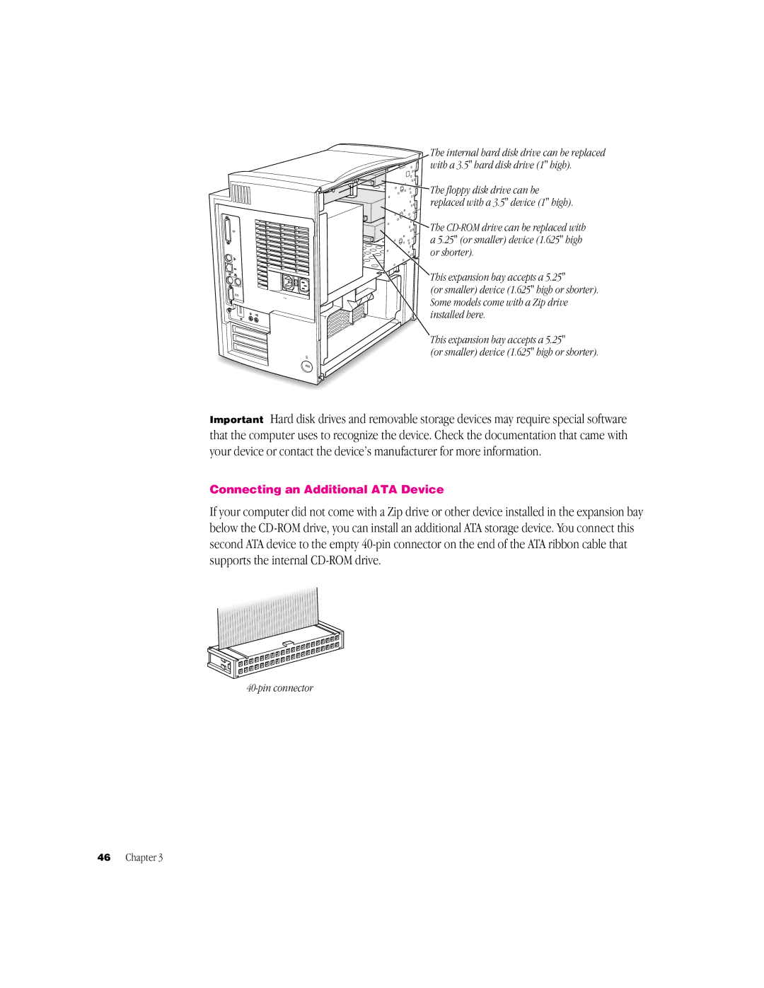 Apple G3 Minitower manual Connecting an Additional ATA Device, Pin connector 