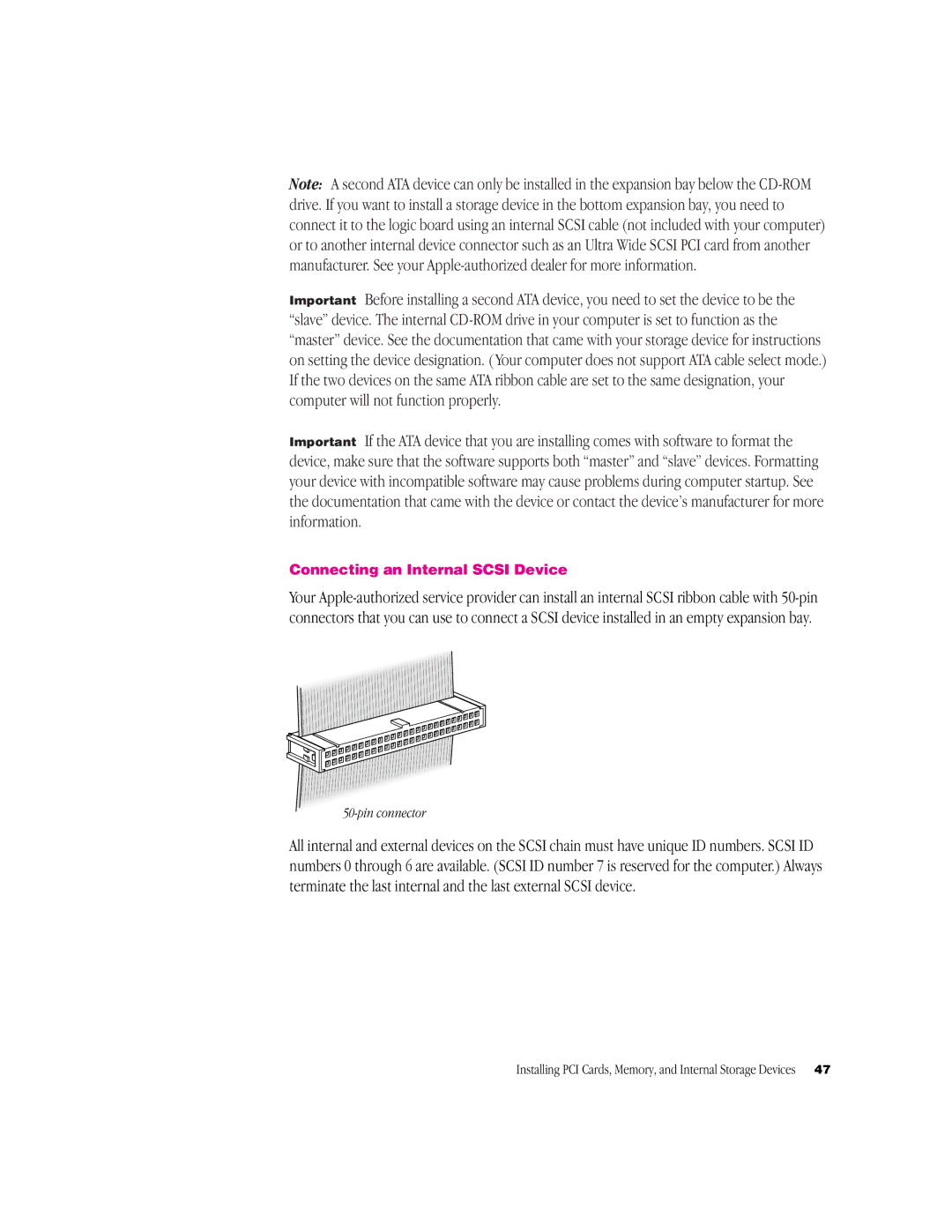 Apple G3 Minitower manual Connecting an Internal Scsi Device 