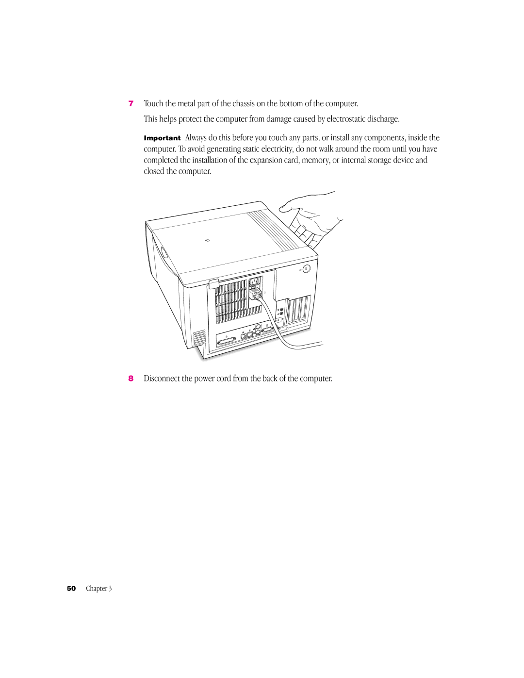 Apple G3 Minitower manual Disconnect the power cord from the back of the computer 