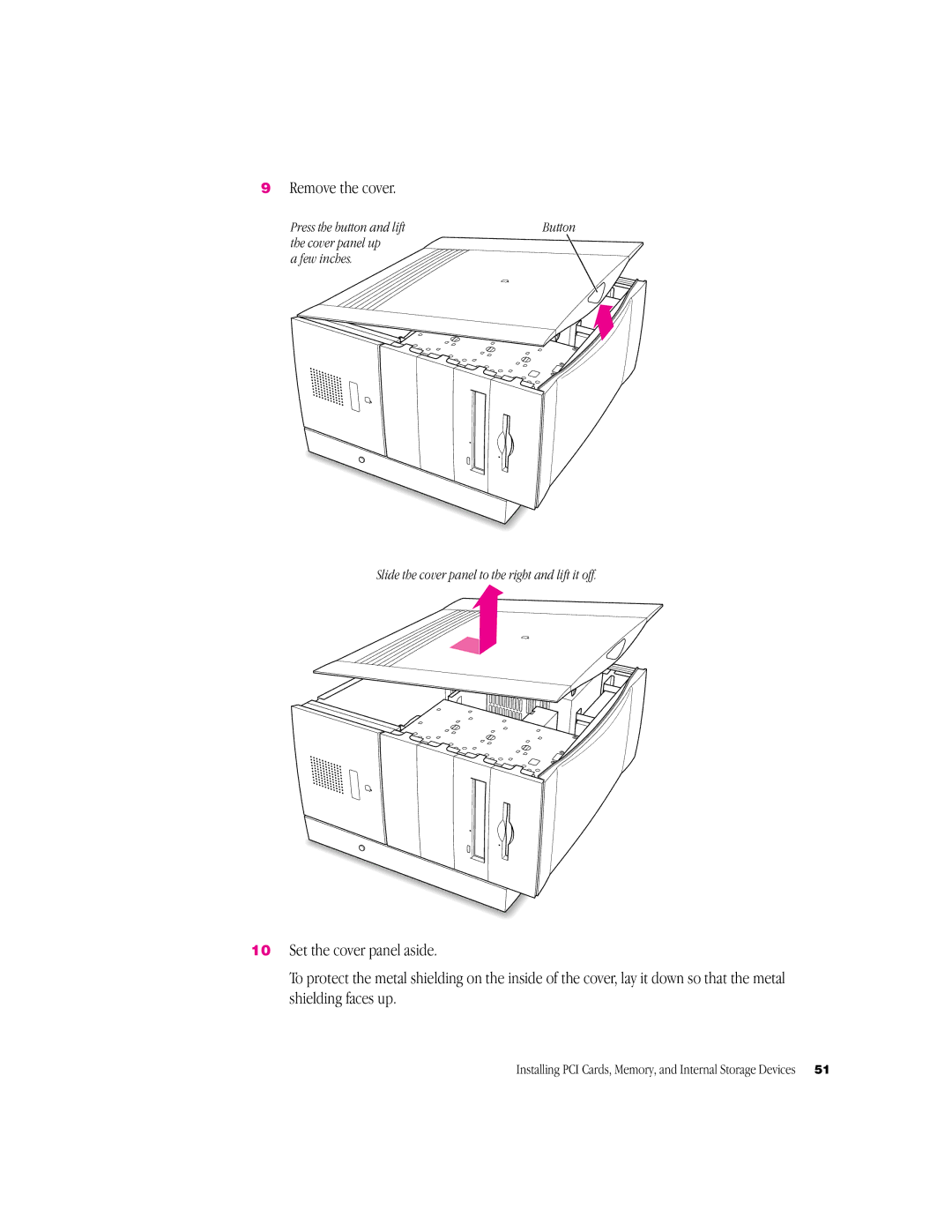 Apple G3 Minitower manual Remove the cover, Press the button and lift 