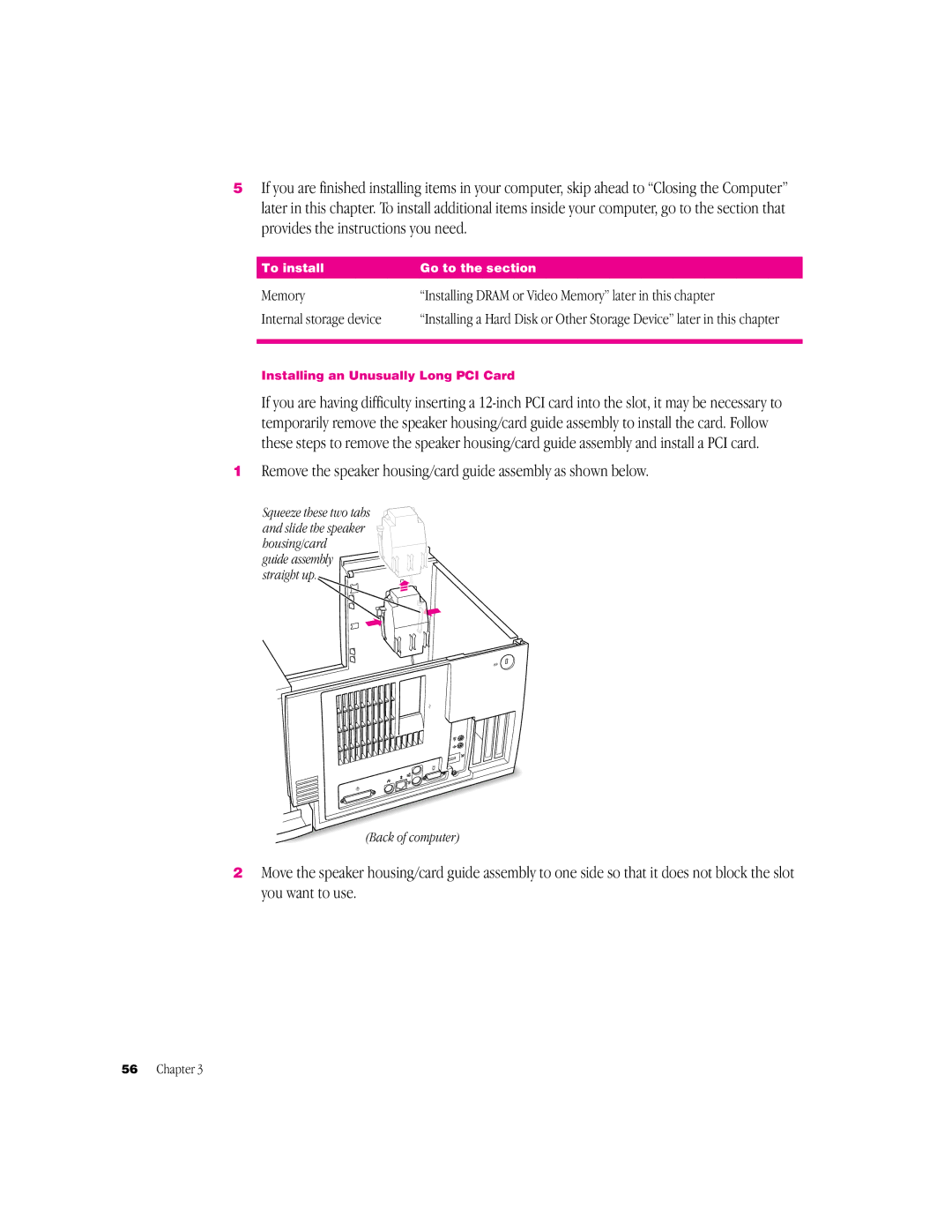 Apple G3 Minitower manual Installing an Unusually Long PCI Card 
