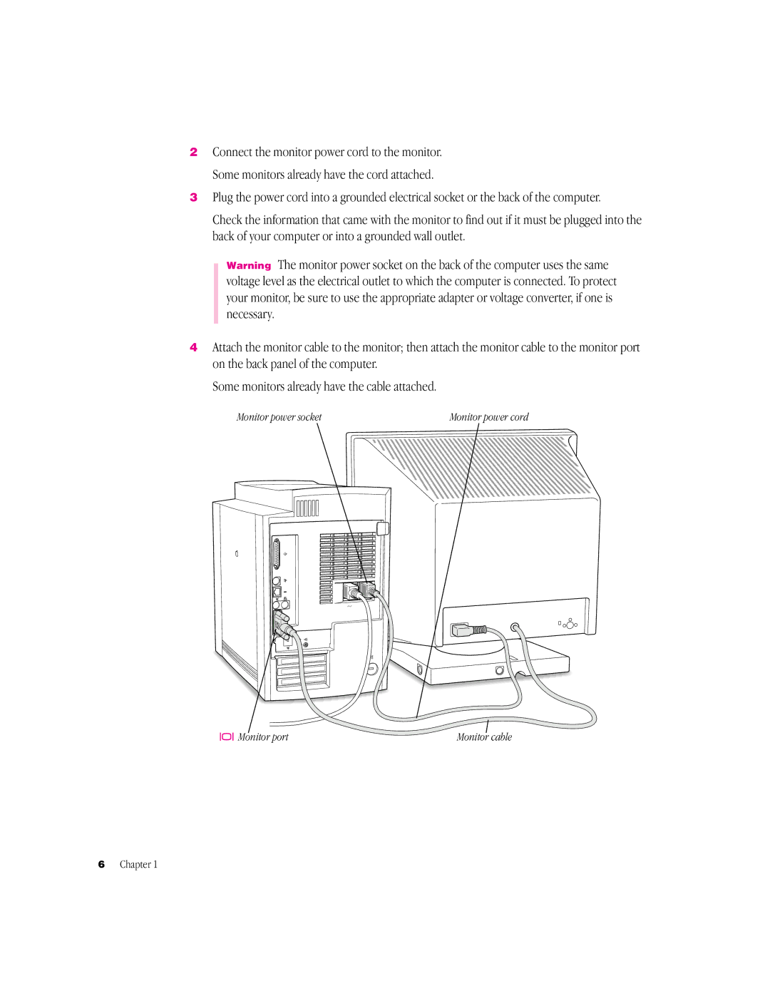 Apple G3 Minitower manual Monitor power socket, Monitor port 