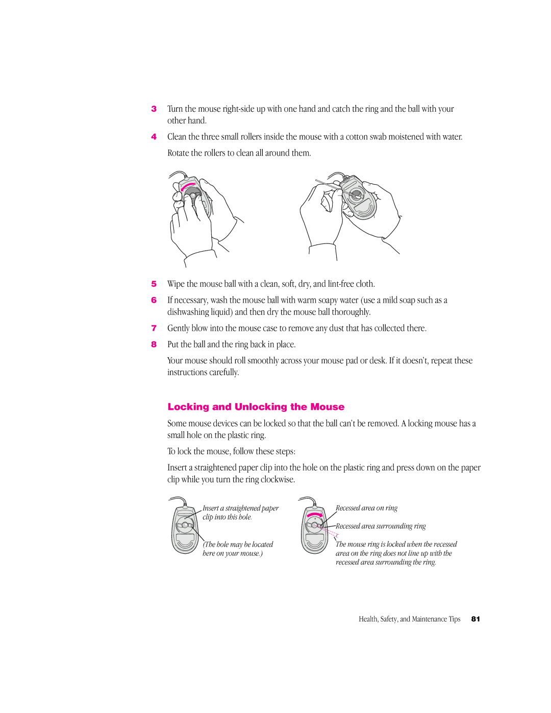 Apple G3 Minitower manual Locking and Unlocking the Mouse, Here on your mouse 