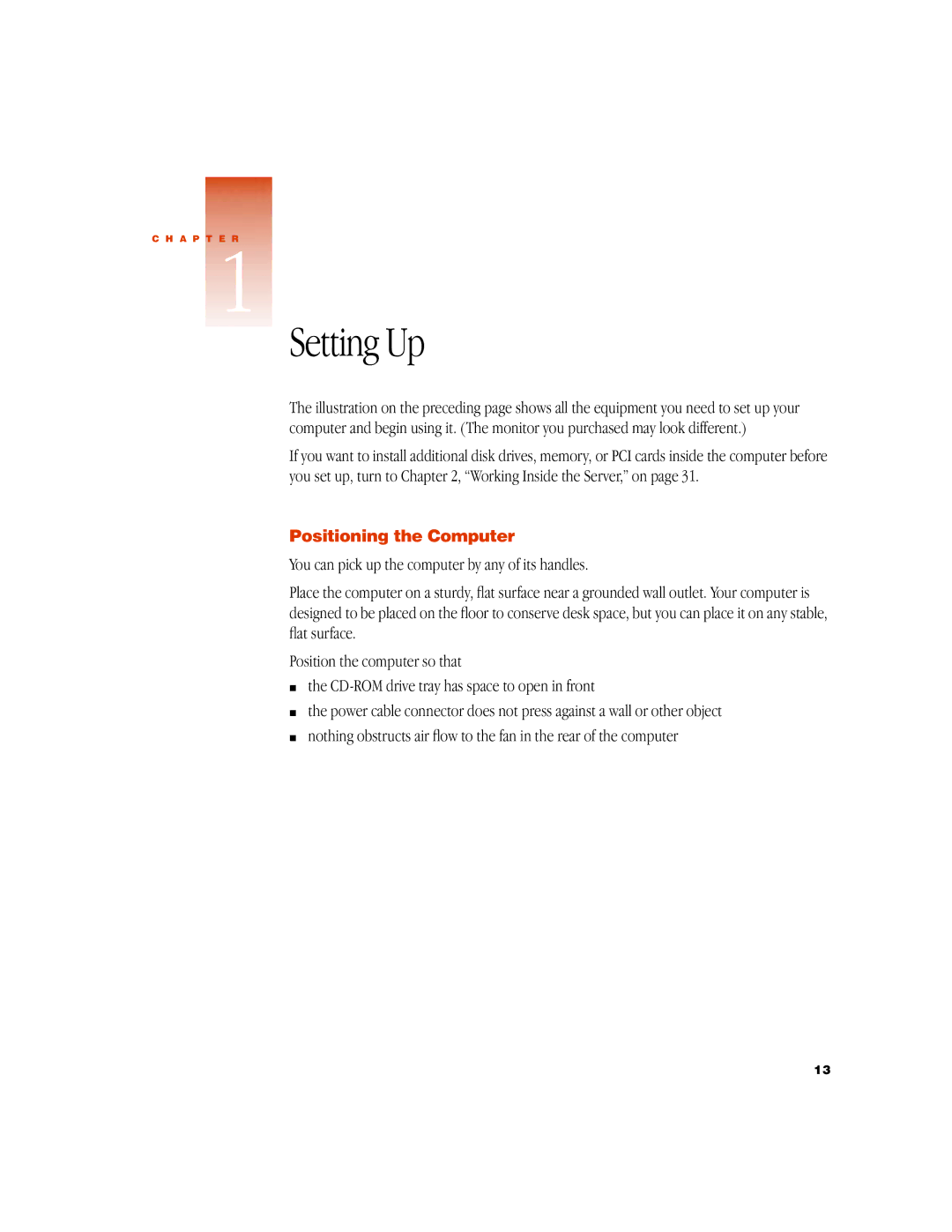 Apple G3 manual Setting Up, Positioning the Computer 