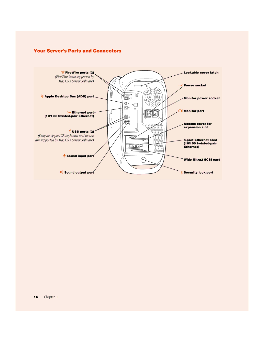 Apple G3 manual Your Server’s Ports and Connectors 