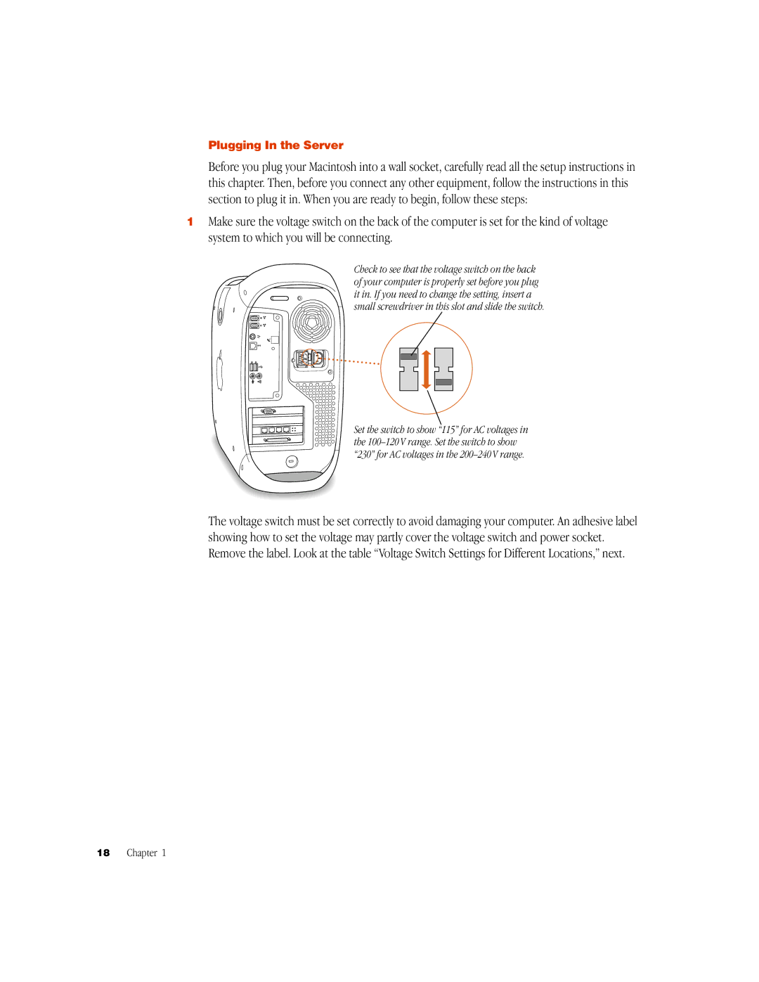 Apple G3 manual Plugging In the Server 