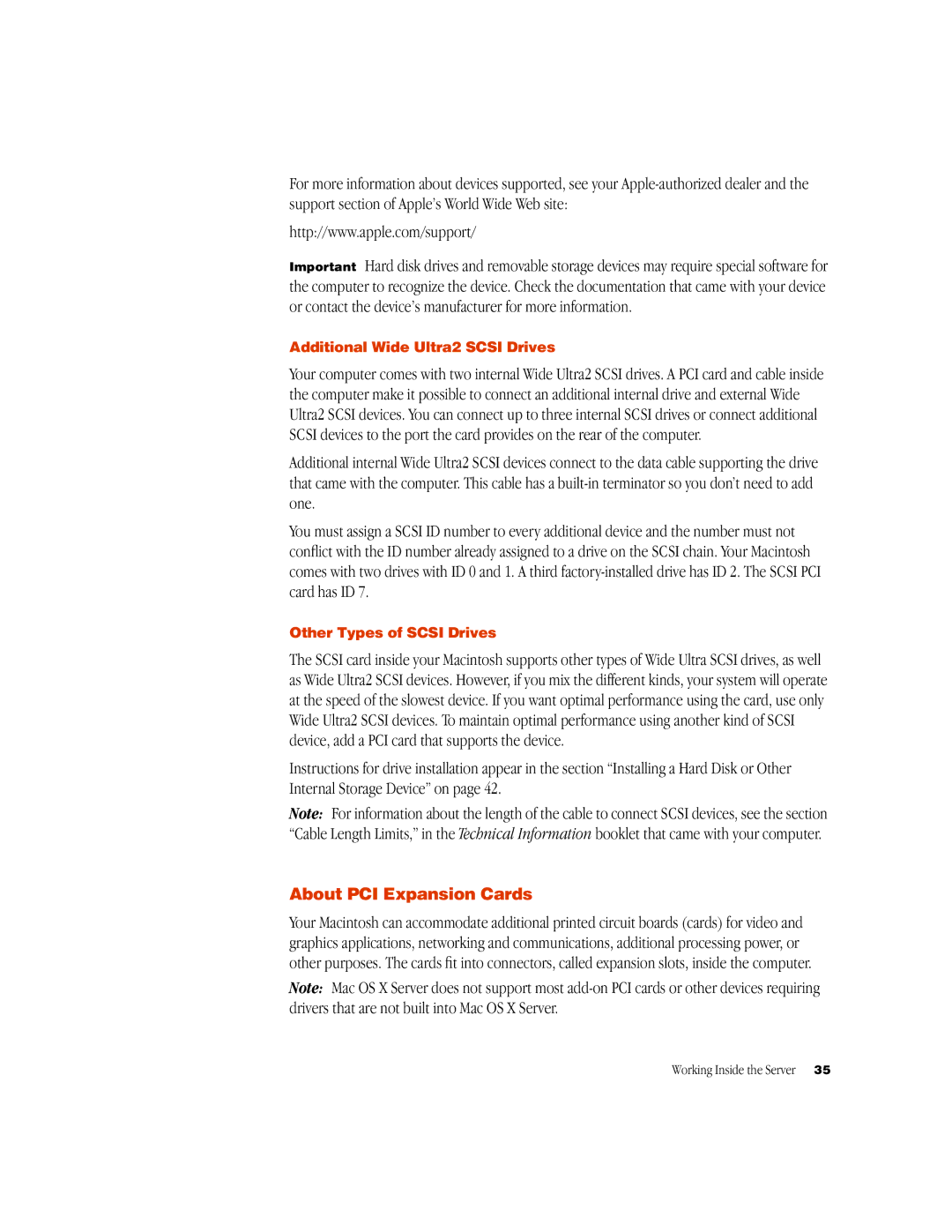 Apple G3 manual About PCI Expansion Cards, Additional Wide Ultra2 Scsi Drives, Other Types of Scsi Drives 