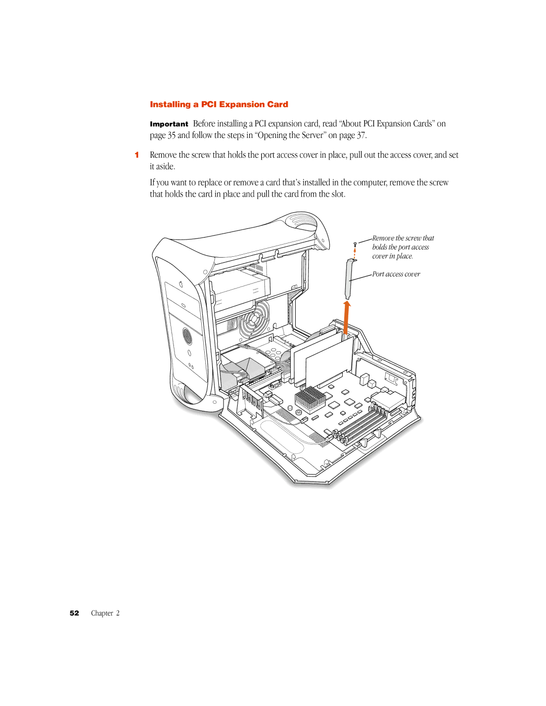 Apple G3 manual Installing a PCI Expansion Card, Port access cover 