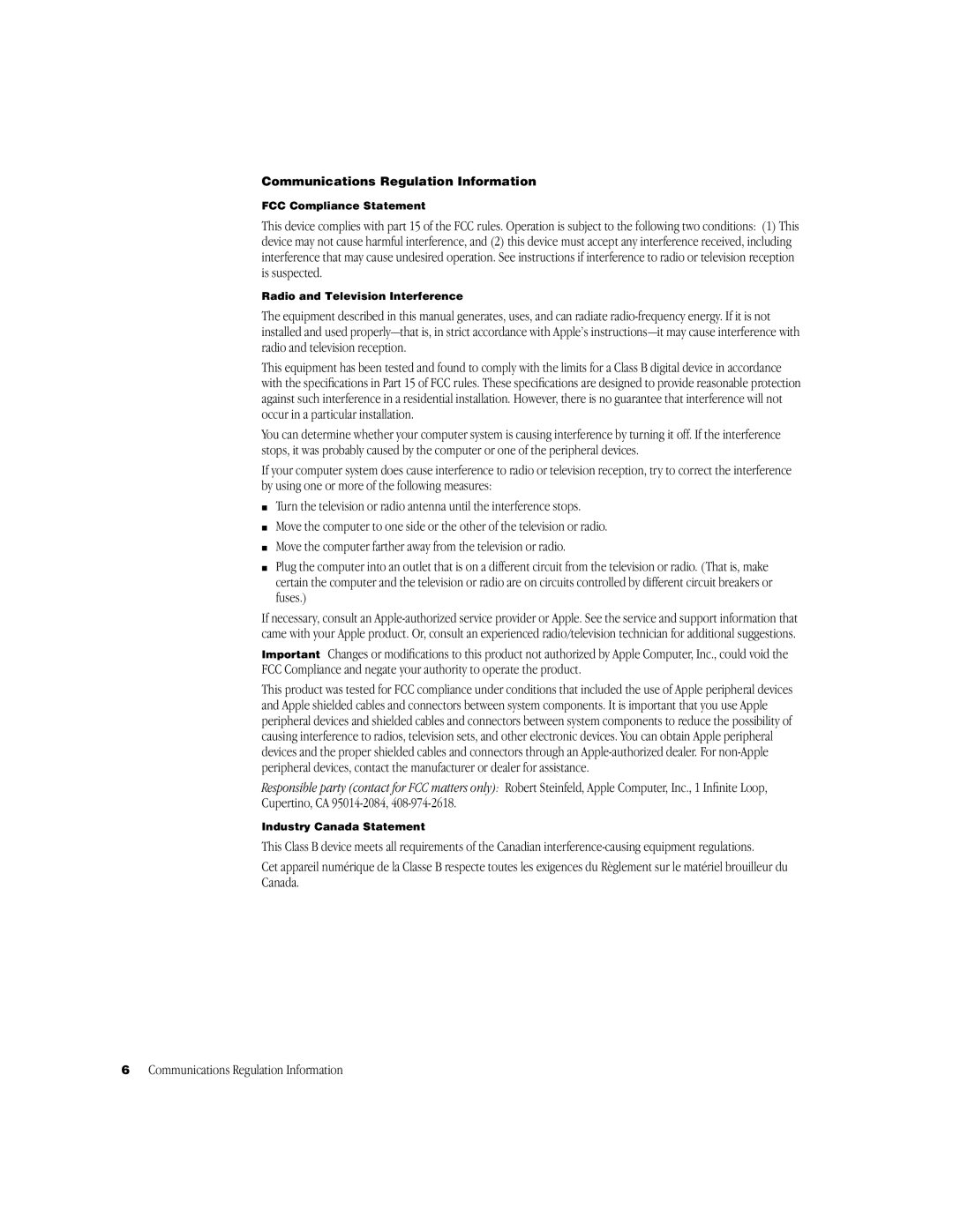 Apple G3 manual Communications Regulation Information 