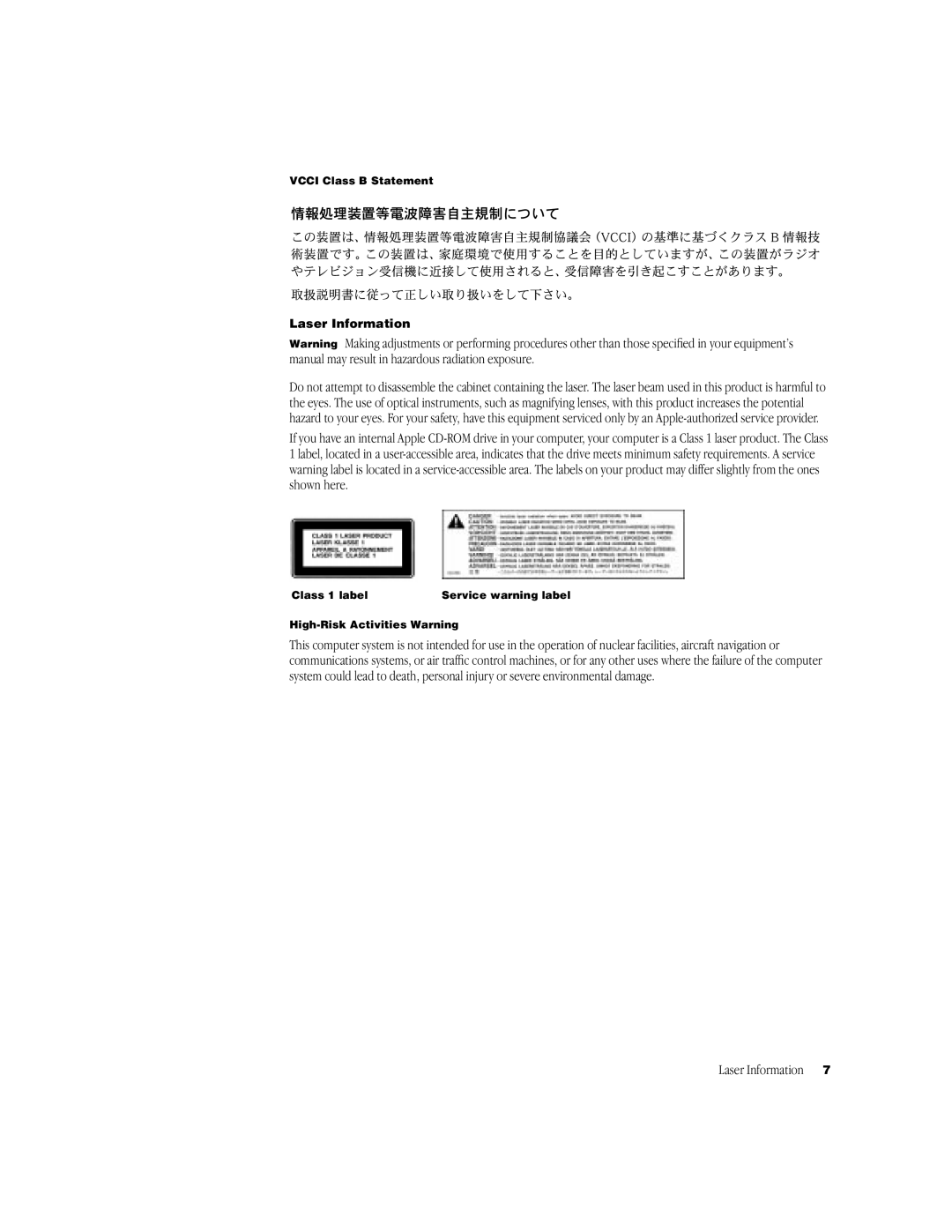 Apple G3 manual Laser Information 