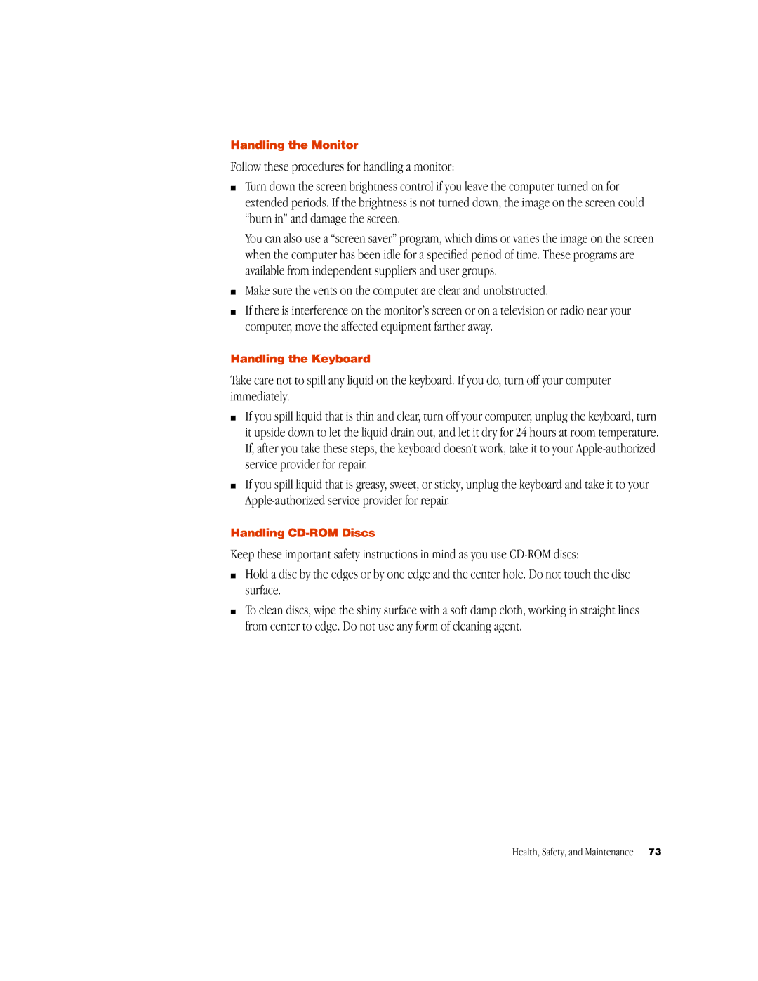 Apple G3 manual Health, Safety, and Maintenance 