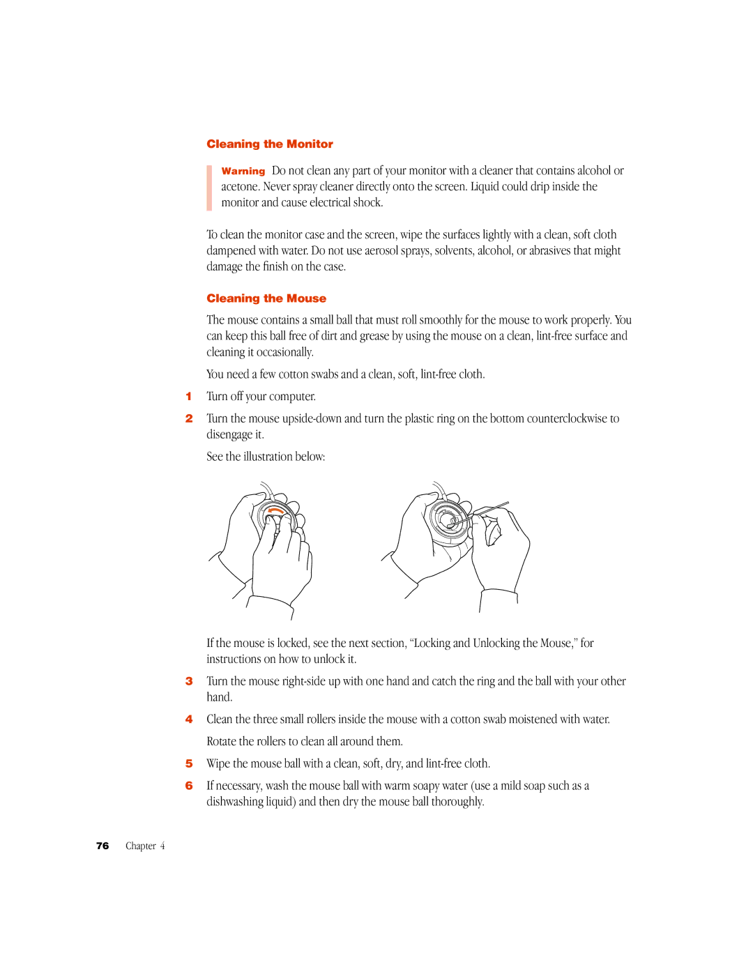 Apple G3 manual Cleaning the Monitor, Cleaning the Mouse 