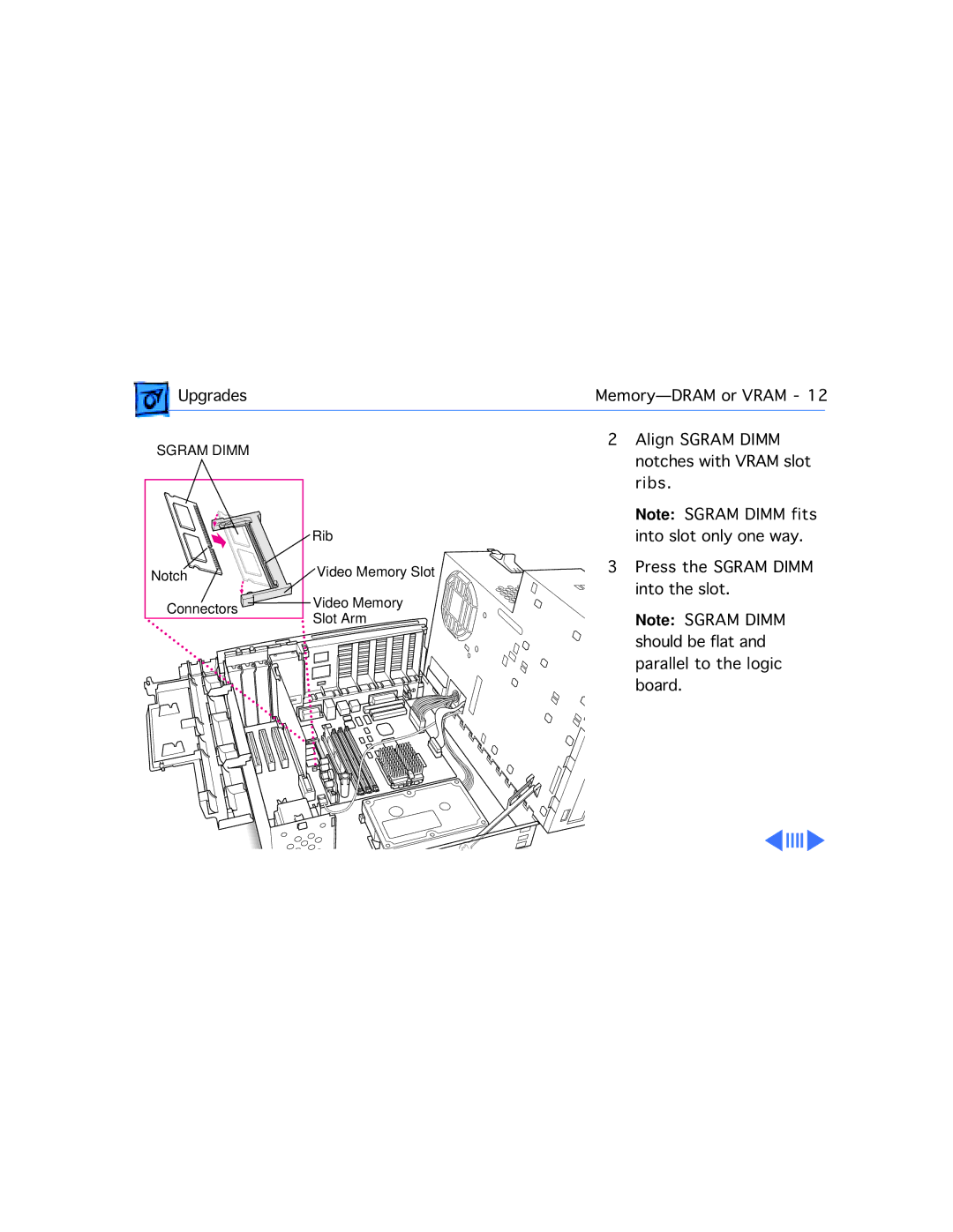 Apple G3 manual Upgrades Memory-DRAM or Vram Align Sgram Dimm 