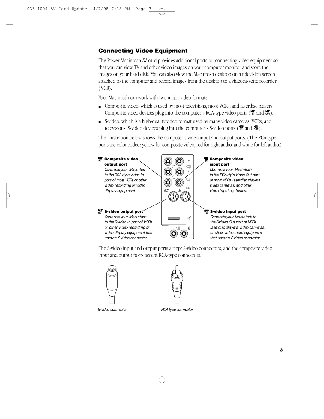 Apple G3 manual Connecting Video Equipment 