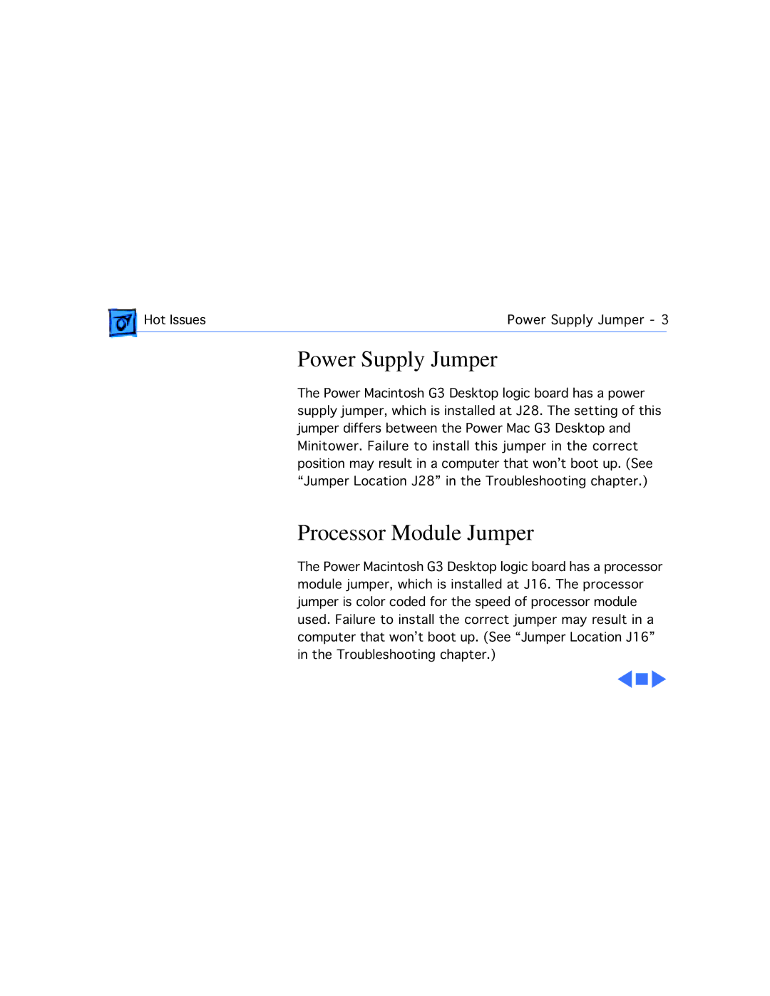 Apple G3 manual Power Supply Jumper, Processor Module Jumper 